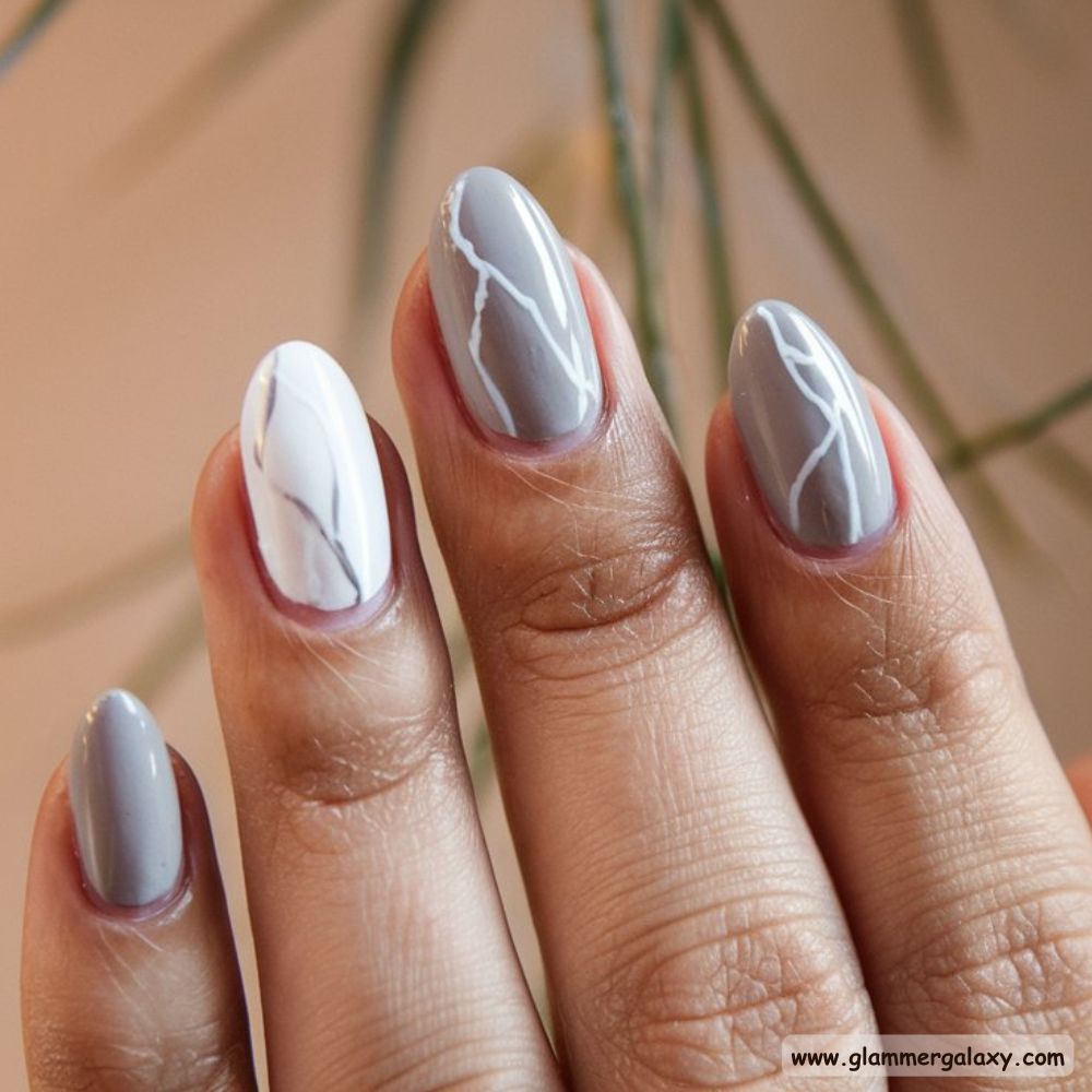 White Fall Nails having Quartz-Inspired Designs
