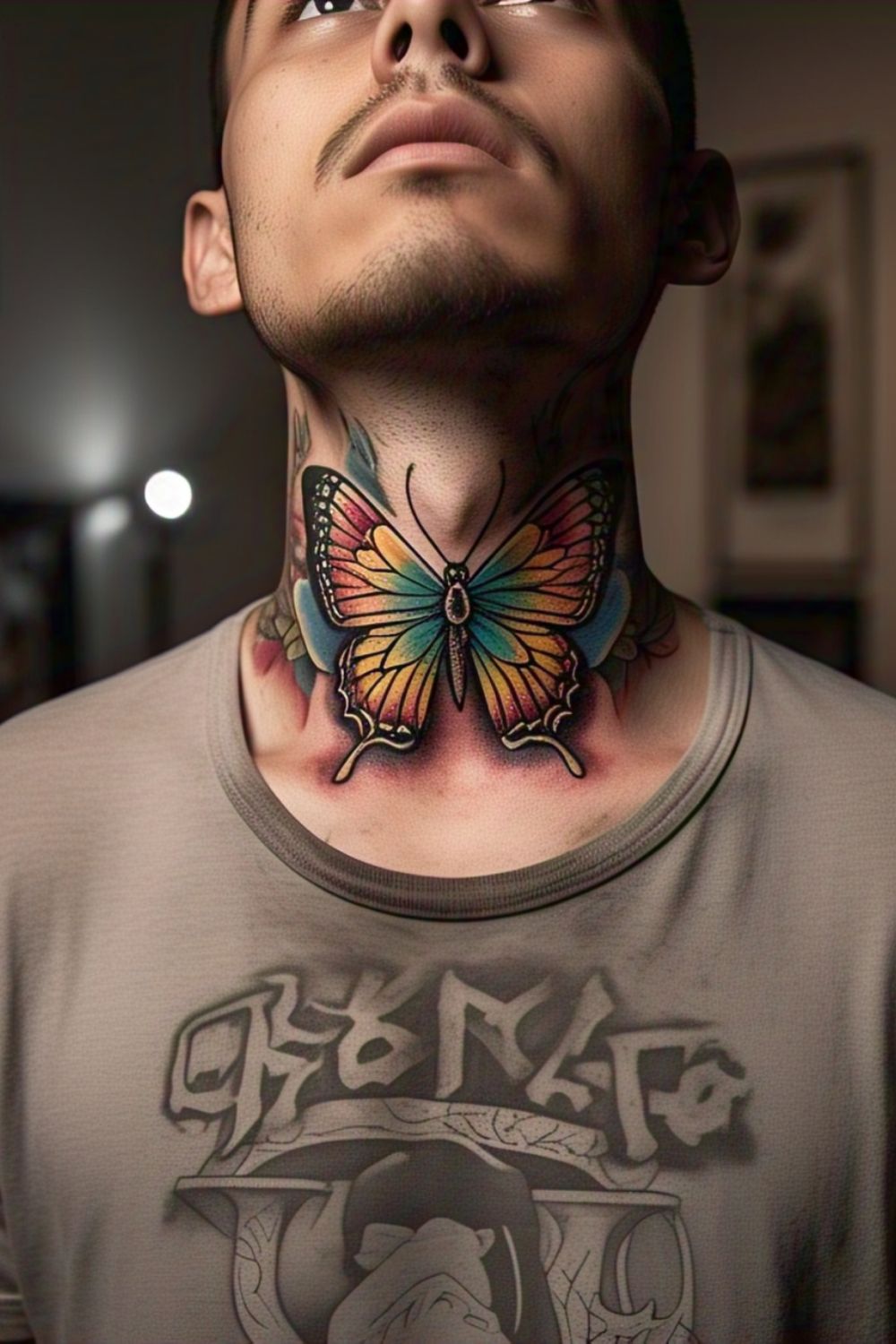 Butterfly Throat Tattoo