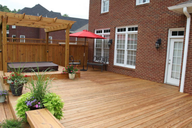 what is kdat lumber decking area with pergola and bench custom built michigan