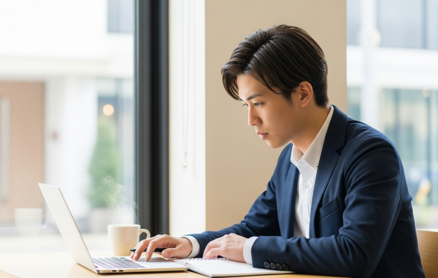 将来なくならない仕事ランキングでAI時代でも生き残る仕事がわかり、スキルを身に着けようと勉強中の男性転職利用者