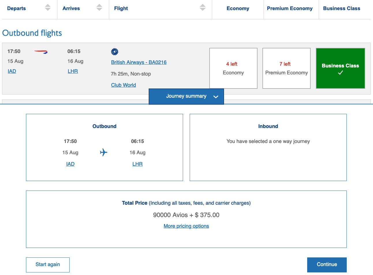 IAD to LHR with points