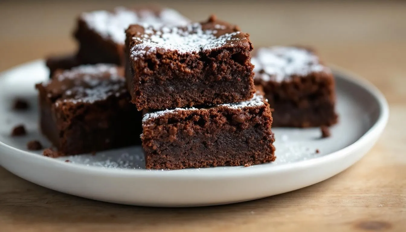 The image depicts a plate of rich, fudgy keto chocolate brownies topped with a dollop of whipped cream, showcasing a delicious dessert option for those following a low carb diet. These brownies are made with almond flour, sugar free chocolate chips, and unsweetened cocoa powder, making them a perfect treat for chocolate lovers on a keto diet.