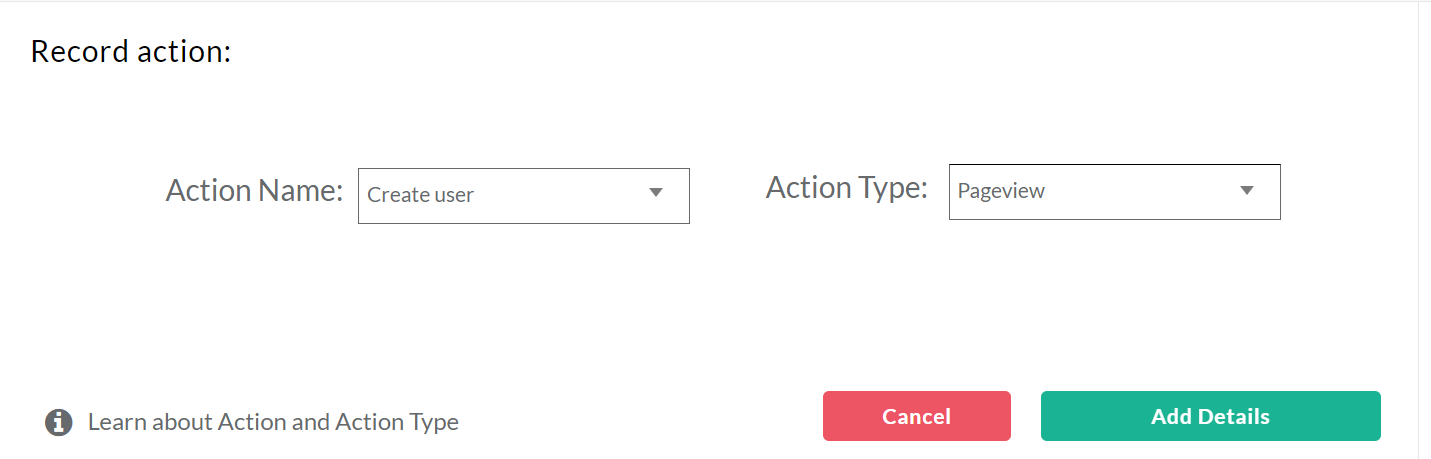 No Code Tracker's Action Name & Action Type