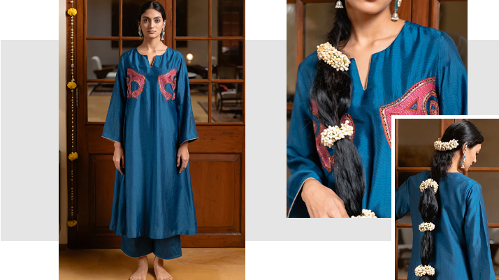 Blue Raw Silk Co-Ord Set