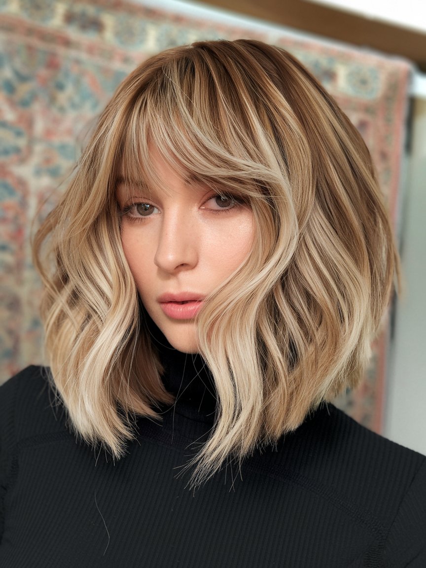 22. Fresh Inverted Bob with Bangs and Highlights