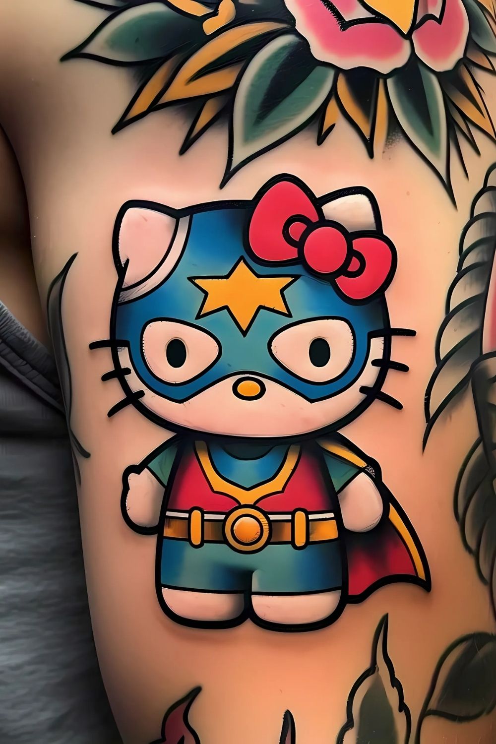 Hello Kitty as a Superhero Tattoo
