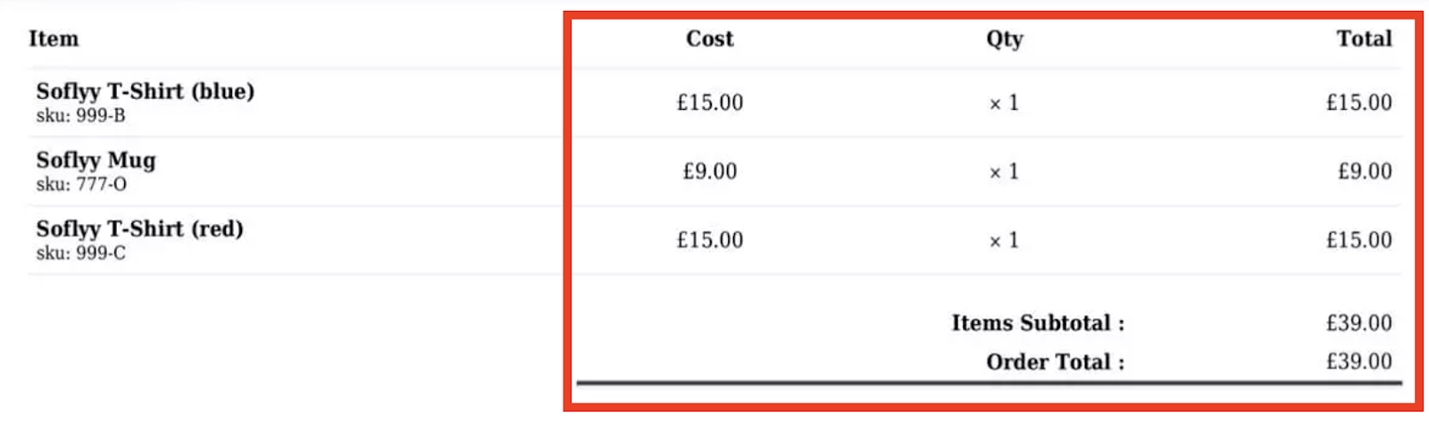 Price & Quantity in an Invoice