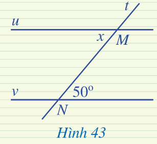 Khởi độngCâu hỏi: Hình 33 minh họa góc quan sát của người phi công và góc quan sát của người hoa tiêu khi hướng dẫn máy bay bay vào vị trí ở sân bay.Theo em dự đoán, hai góc đó có bằng nhau hay không?Giải nhanh:Hai góc đó bằng nhauI. Hai góc đồng vị. Hai góc so le trongII. Dấu hiệu nhận biết hai đường thẳng song songBài 1: Quan sát các Hình 38a, 38b, 38c và đoán xem các đường thẳng nào song song với nhau.Giải nhanh:Hình a - a // b  Hình b - d // e  Hình c - n // m Bài 2: a) Thực hành vẽ đường thẳng b đi qua điểm M và song song với đường thẳng a ( M ∉ a) bằng ê ke theo các bước sau:b) Giải thích vì sao đường thẳng b song song với đường thẳng aGiải nhanh:a) HS thực hành.b) b // a vì c cắt 2 đường thẳng a và b tạo ra một cặp góc đồng vị bằng nhau.III. Tiên đề Euclid về đường thẳng song song.IV. Tính chất của hai đường thẳng song songBài 1: Tìm số đo x trong Hình 43, biết u // vGiải nhanh:Vì u // v nên x=500 V. Bài tập