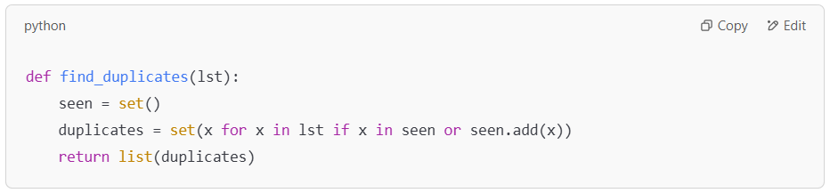 Optimised Python code for duplicate detection.