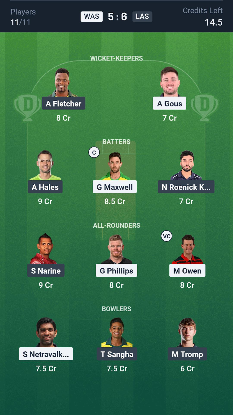 WAS vs LAS GL team