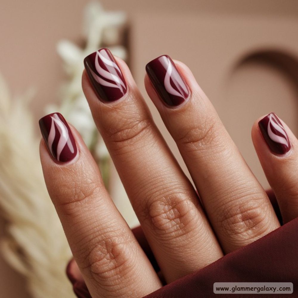 Burgundy fall Nails with Modern Negative Space