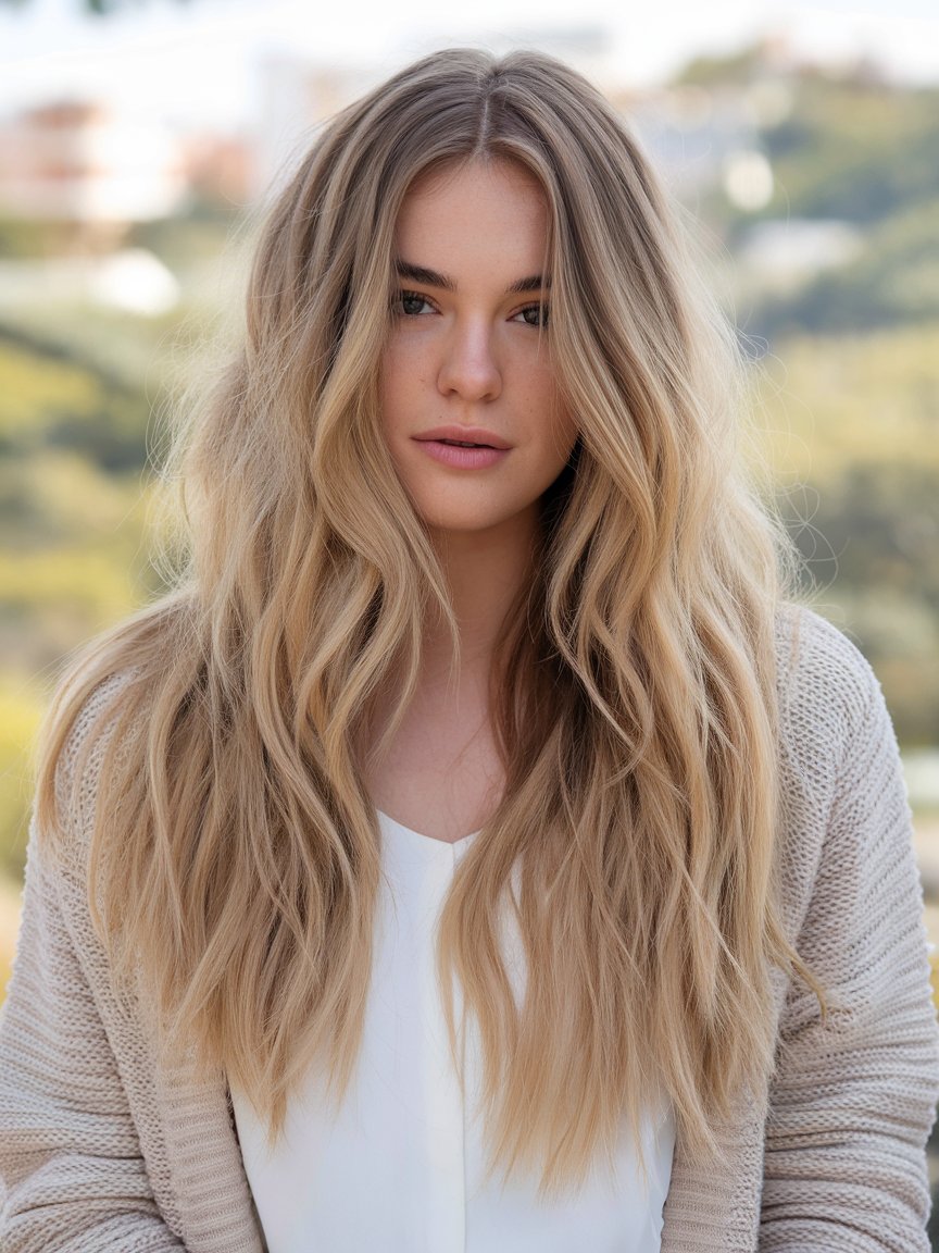 1. Honey Blonde Beachy Waves