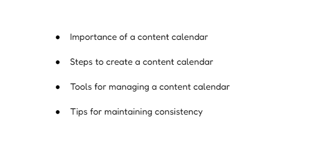 Content calendar topic — main headings