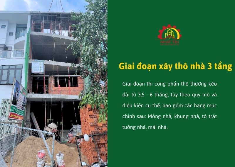 Giai đoạn xây thô nhà 3 tầng Xây dựng Nhất Tín