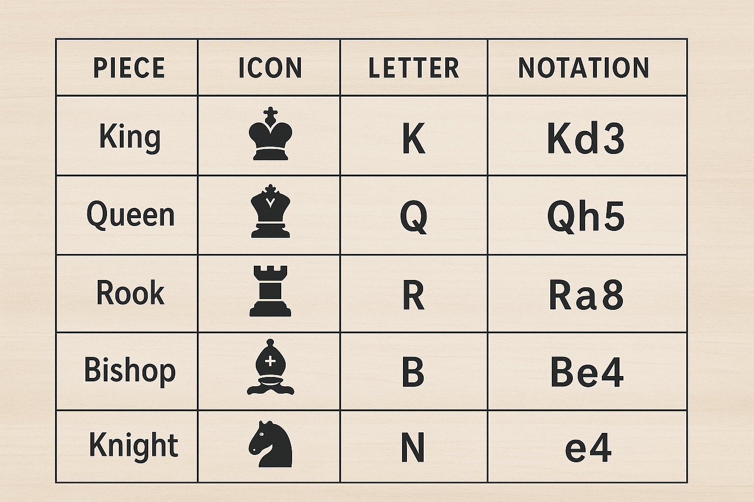 A clean table-style infographic with piece icons