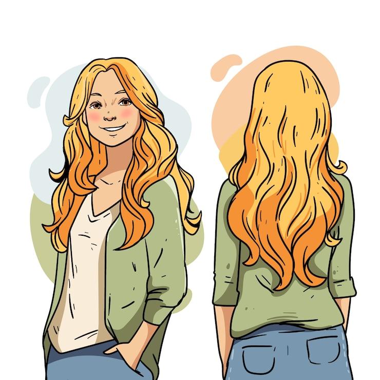 Hand drawn blonde hair cartoon illustration