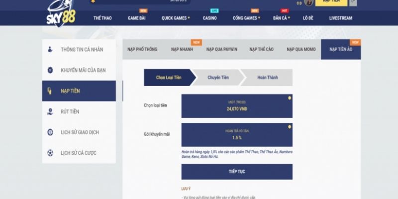 Lưu ý khi giao dịch nạp tiền tại Sky88