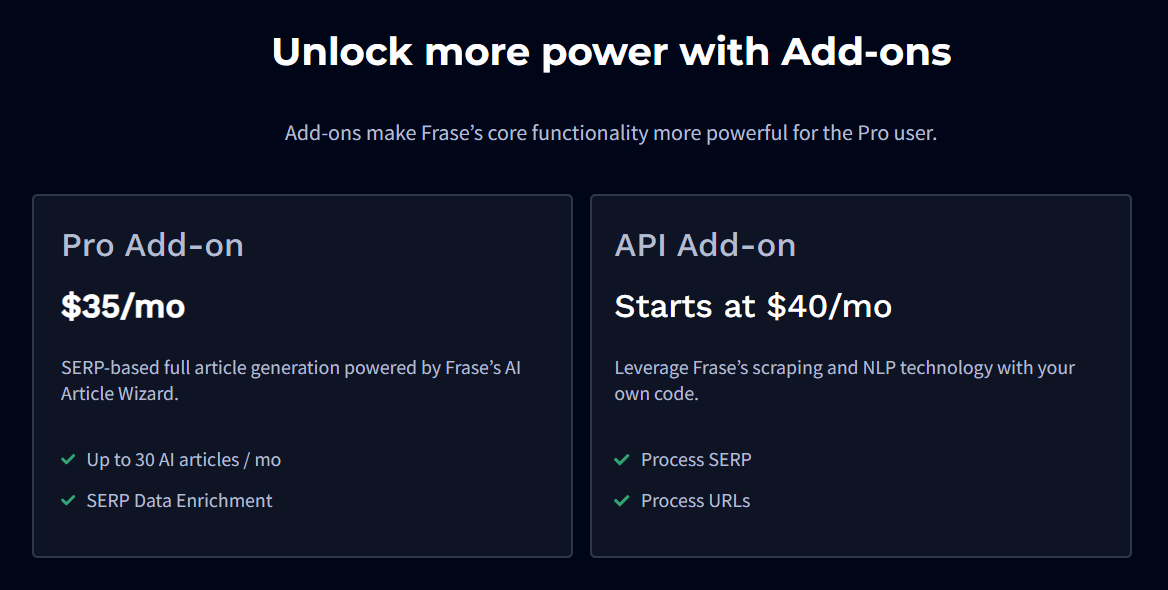 Frase Pro add on price 