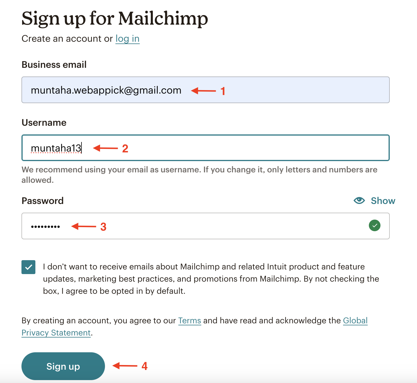 sign up for mailchimp