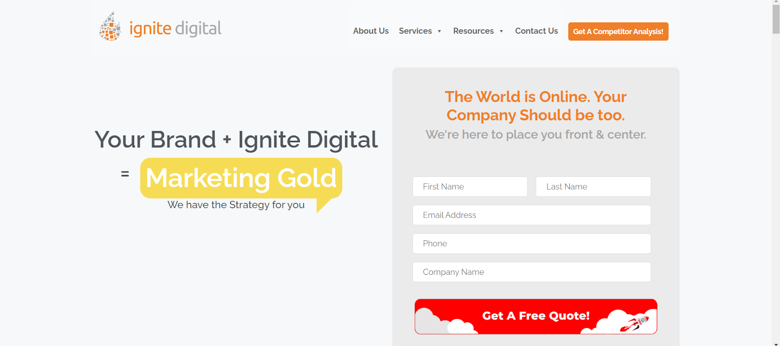 A screenshot of Ignite Digital's website