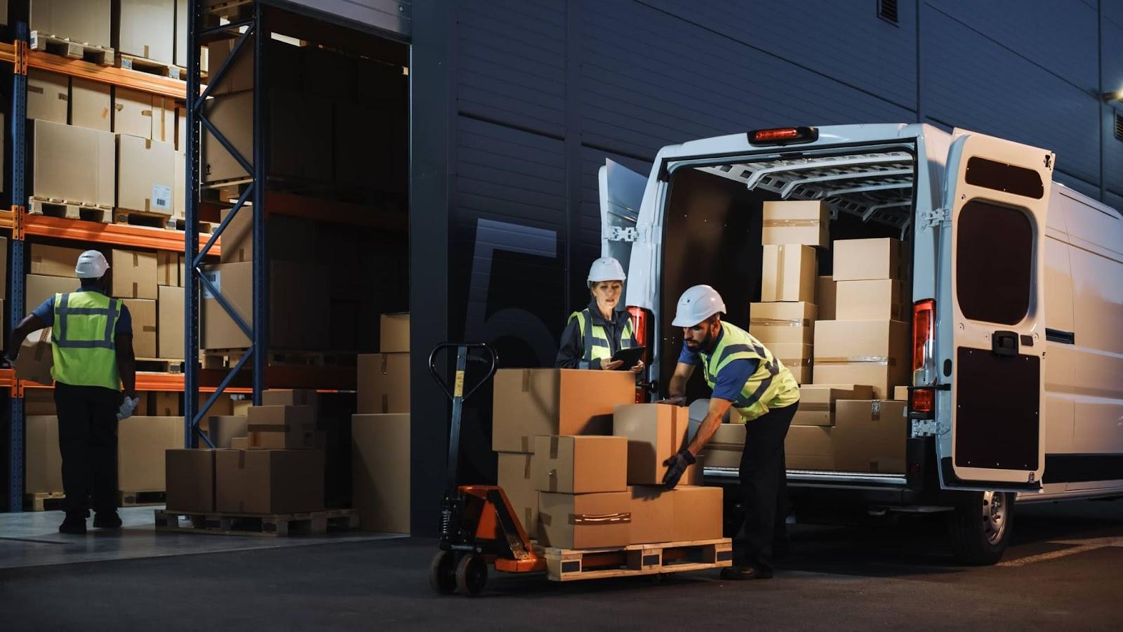 an image of third party logistics employees moving inventory