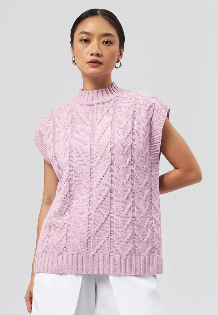 Sleeveless Cable Knit Top Pink