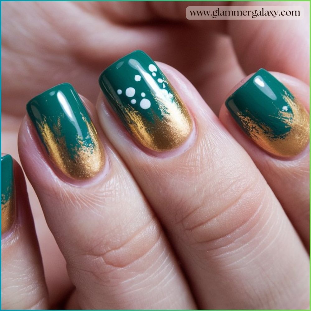 Close up of green fall nails Exuding Elegance with Jade Nails