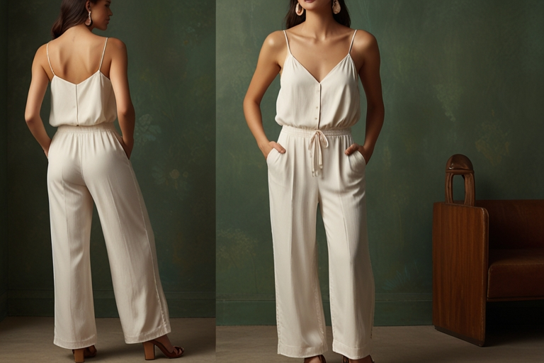 271887 Daily Practice By Anthropologie Seamed Wide-Leg Jumpsuit Pearl Solid