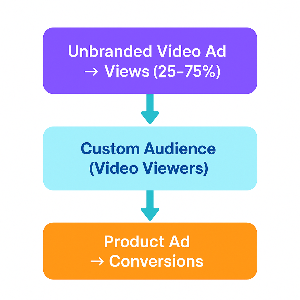 Flowchart showing how video viewers move from unbranded content to product ads and conversions