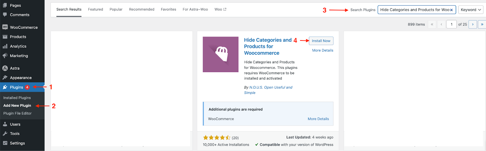 Install & Activate Hide Categories and Products for Woocommerce plugin