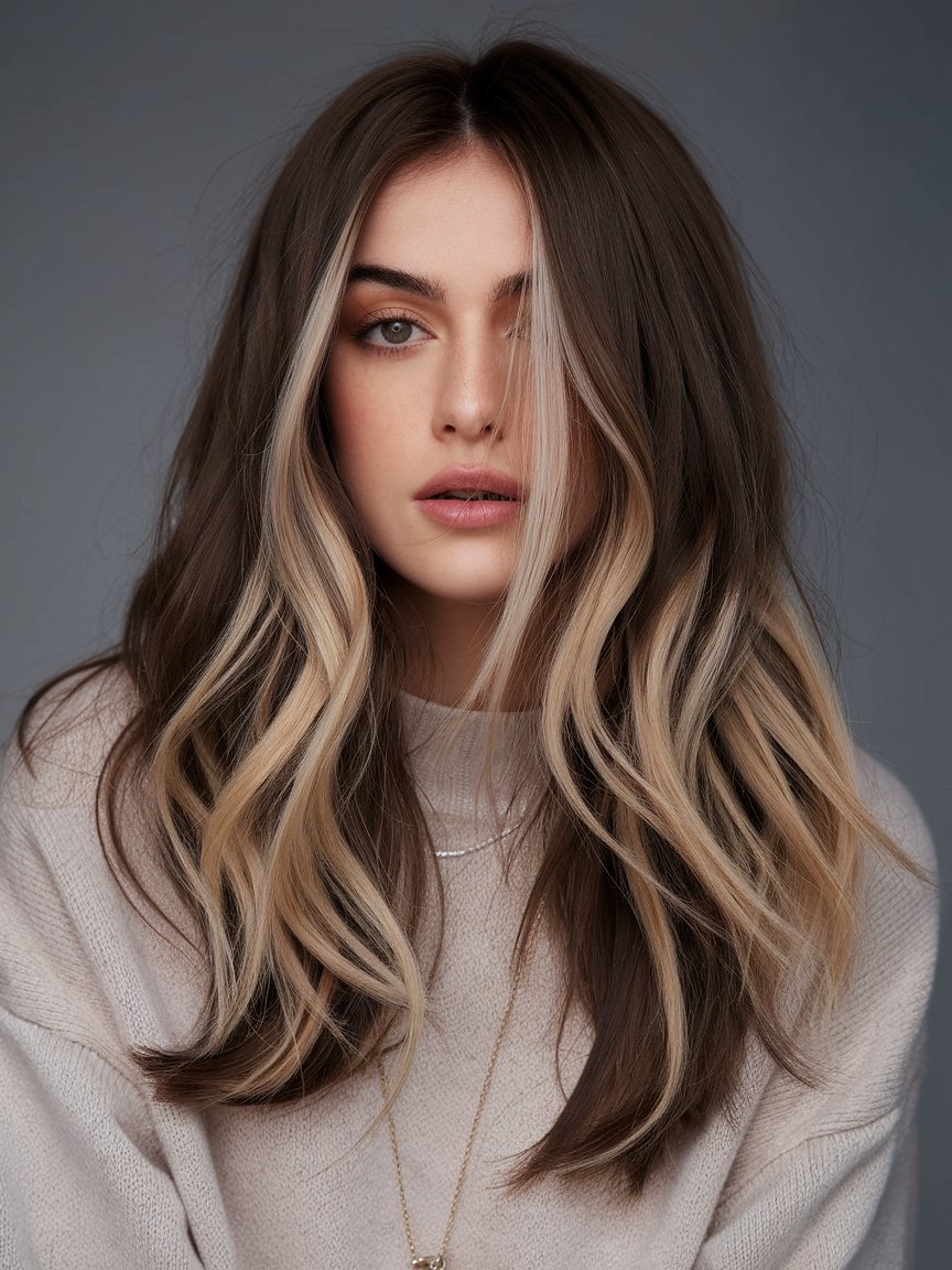 10. Espresso Brown with Soft Flaxen Blonde Highlights