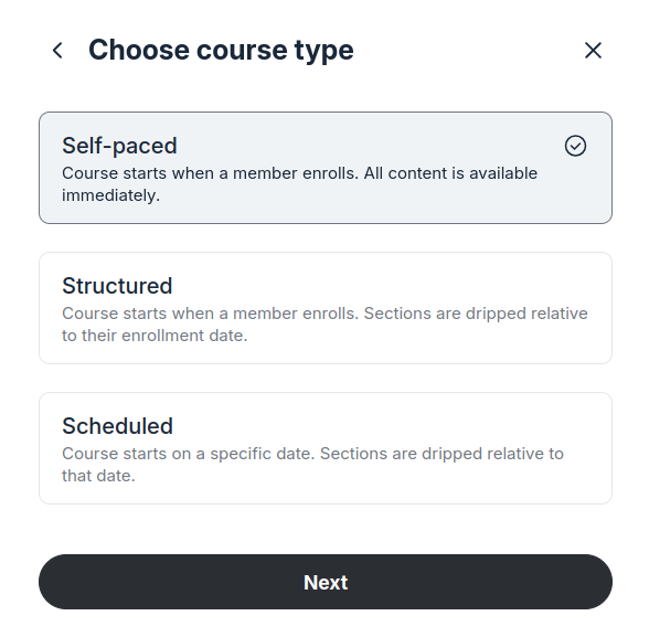 Circle course types to choose from