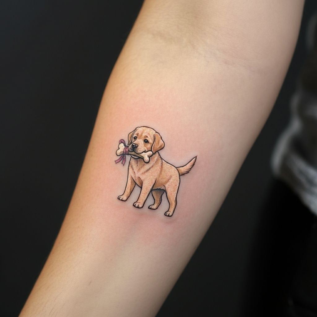  Labrador Holding a Bone Tattoo