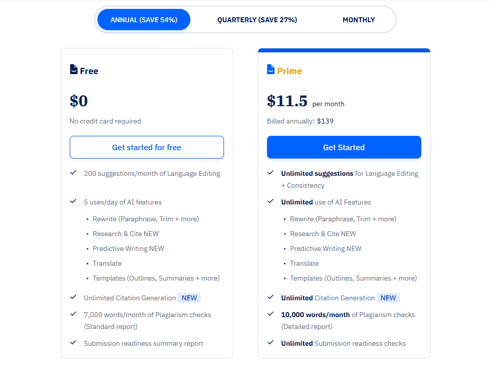 Paperpal Pricing Plans