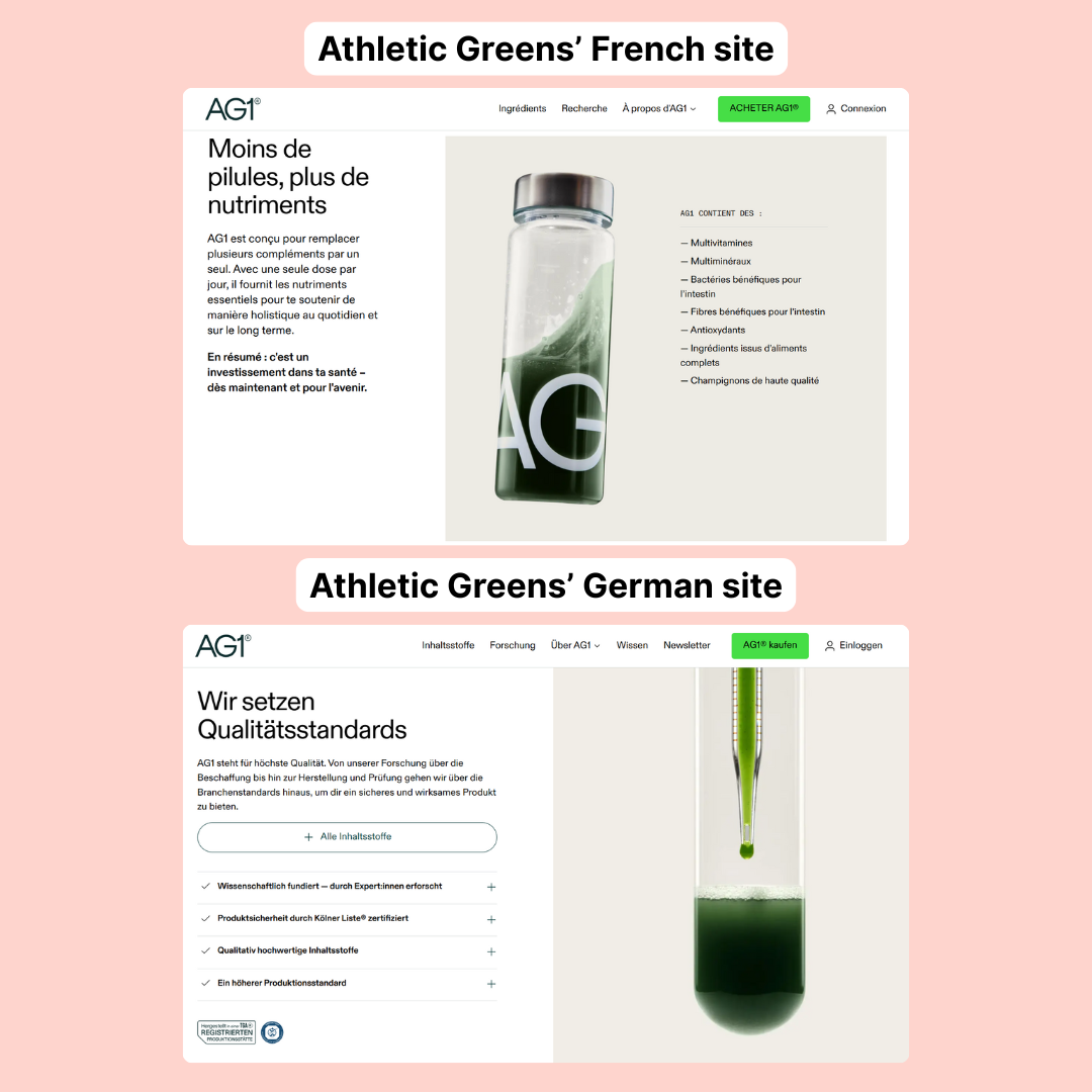 Athletic Greens' website localization example