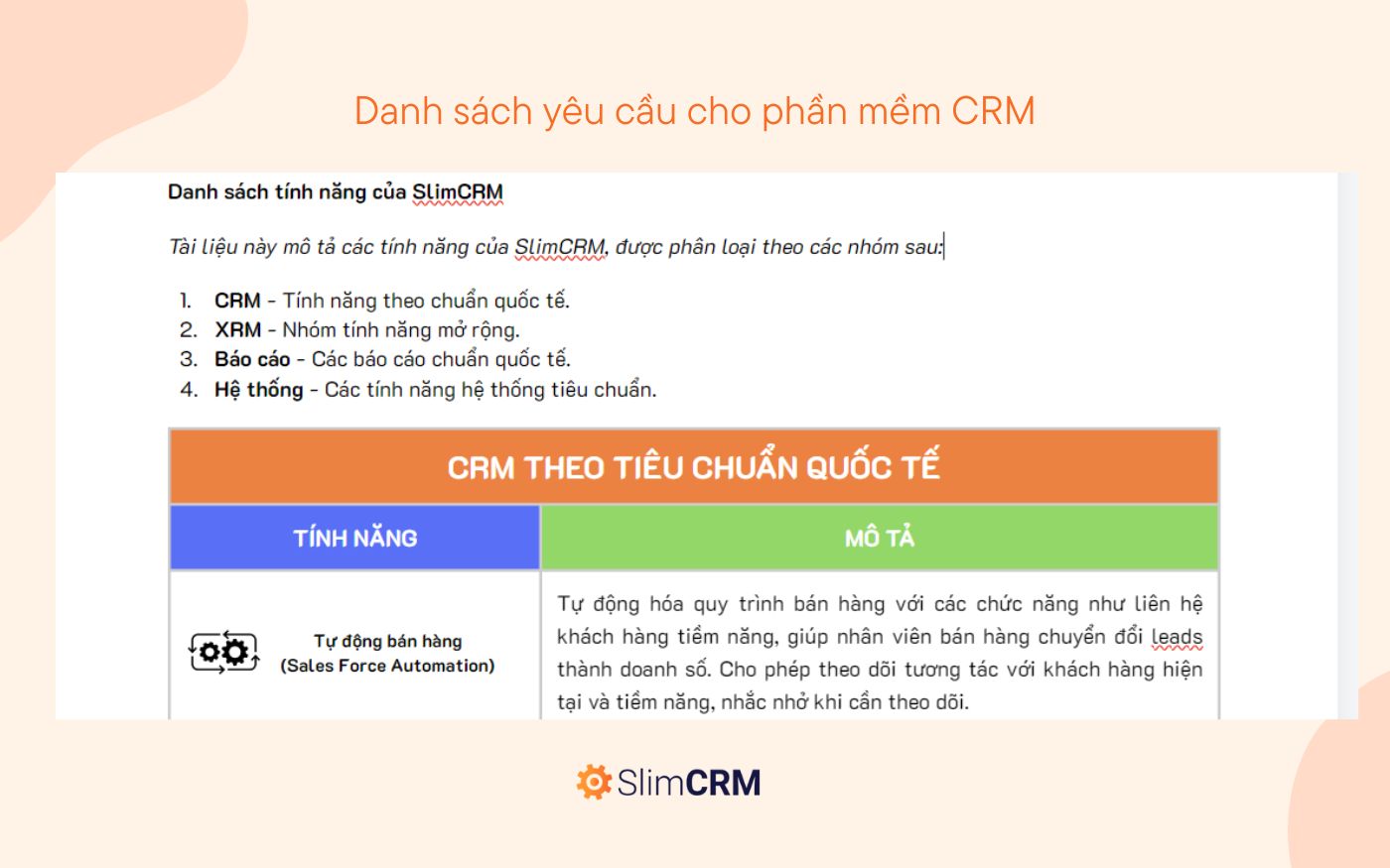 Yêu cầu cho phần mềm CRM