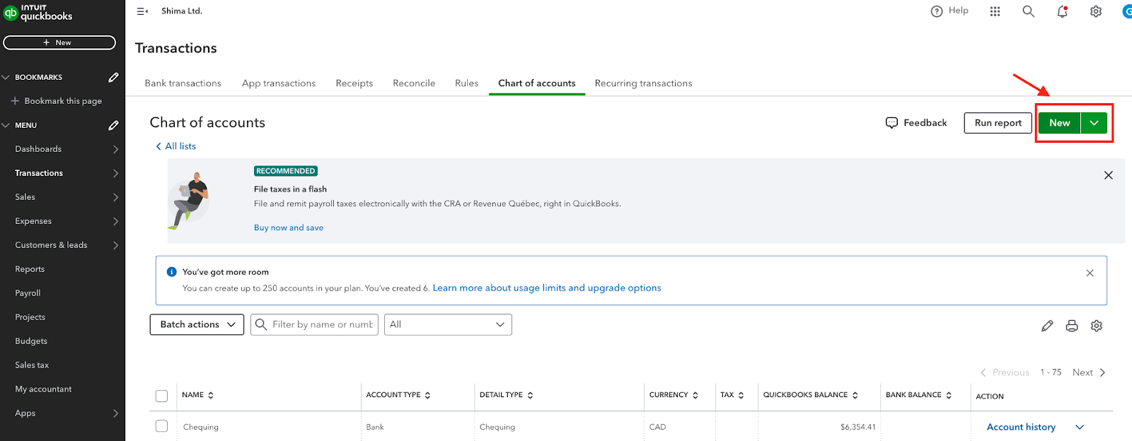 Creating Clearing Account on QuickBooks Online step 2