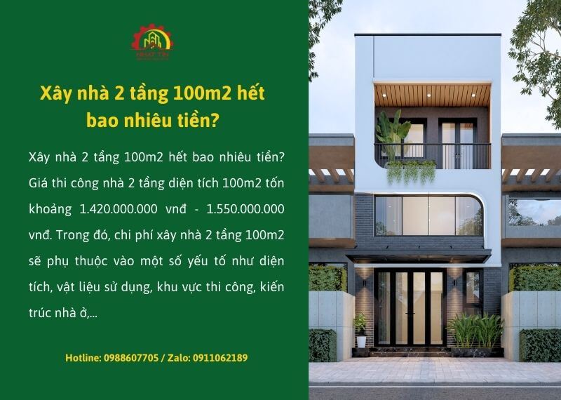 Xây nhà 2 tầng 100m2 hết bao nhiêu tiền Xây dựng Nhất Tín