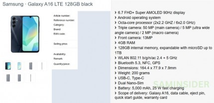 Spesifikasi utama dan render Galaxy A16 4G