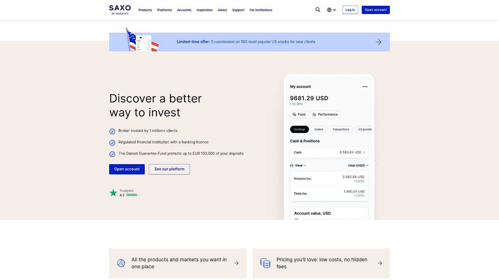 Saxo Bank's SaxoTraderGO platform showcasing premium trading features