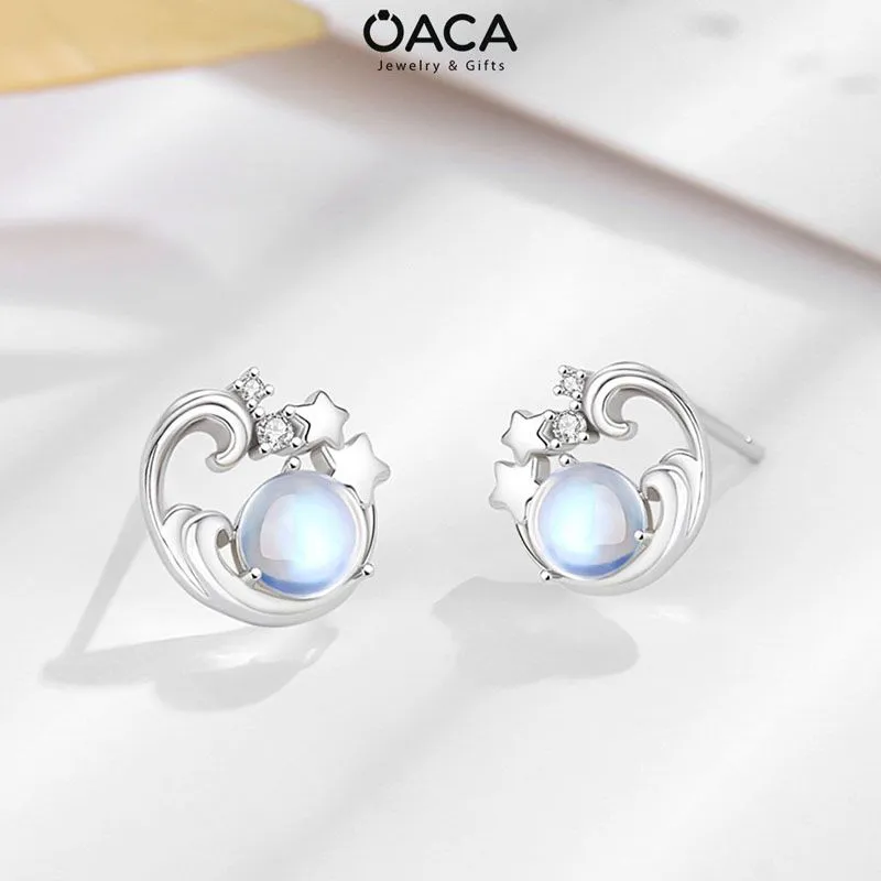 Khuyên tai bạc đính đá Moonstone sắc sảo