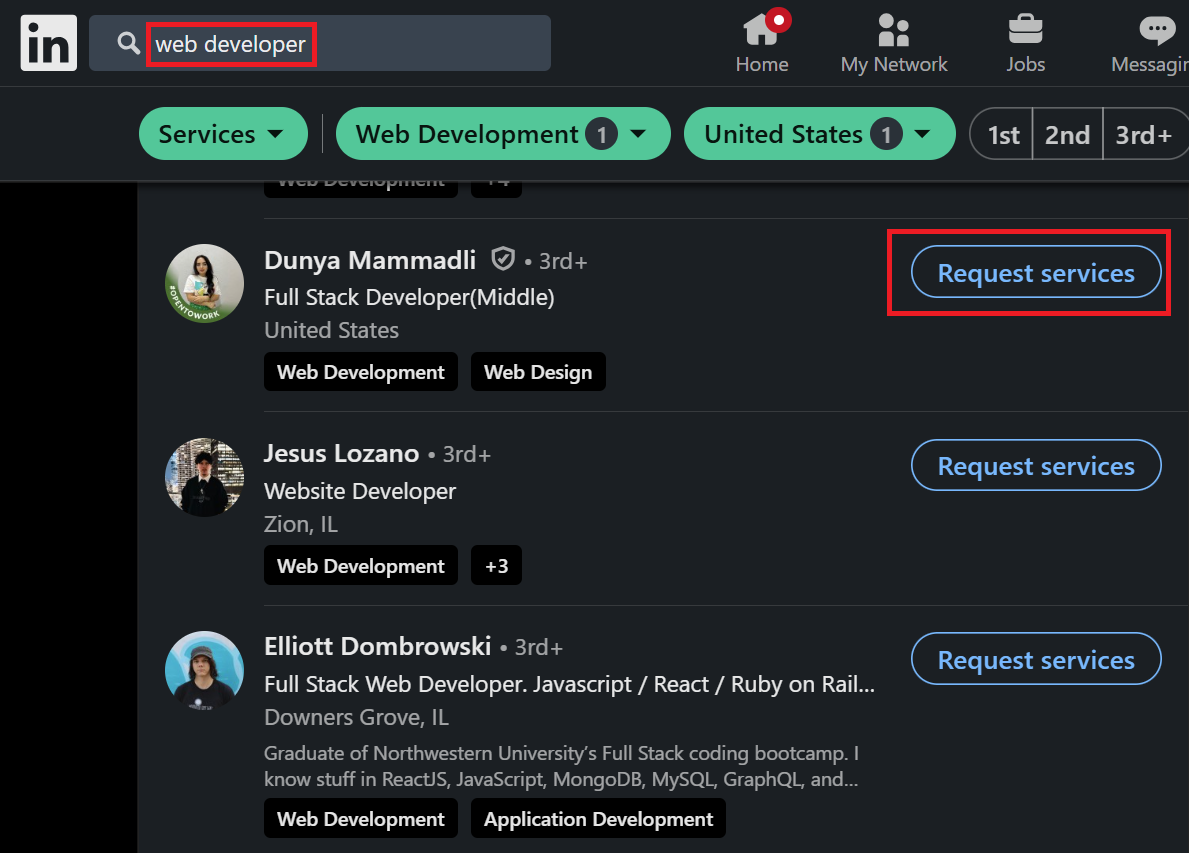 Find drop servicing clients on LinkedIn