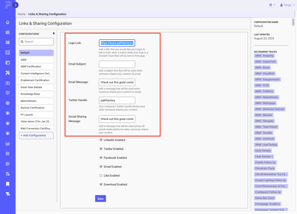 Links Sharing Setup