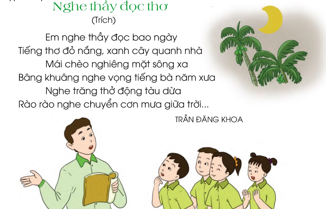 BÀI 8: EM YÊU THẦY CÔChia sẻCâu 1: Dựa vào gợi ý tìm chữ cái phù hợp với mỗi ô trống để hoàn thành các từ theo từng dòng. Đọc từ mới xuất hiện ở cột tô màu vàng.- Dòng 1: Một bông hồng em dành tặng cô. Một bài ca hát riêng tặng thầy.- Dòng 3: Đi học thật là vui- Dòng 4: Mẹ của em ở trường là cô giáo mến thương- Dòng 5: Em yêu trường em với bao bạn thân và cô giáo hiền - Dòng 8: Uống nước nhớ nguồn- Dòng 9: Lúc ở nhà mẹ cũng là cô giáo khi đến trường cô giáo như mẹ hiềnGiải nhanh:- Dòng 1: Thay- Dòng 3: Vui- Dòng 4: Mến thương- Dòng 5: Hiền- Dòng 8: Nhớ- Dòng 9: Cô giáo=> Từ xuất hiện ở ô màu vàng: YÊU THƯƠNG.Câu 2: Đặt một câu với từ mới xuất hiện ở cột tô màu vàng.Giải nhanh:Cô giáo dạy em phải biết yêu thương mọi người.BÀI ĐỌC 1: BỨC TRANH BÀN TAYĐọc hiểu Câu 1: Cô giáo yêu cầu học sinh vẽ gì?Trả lời:Cô giáo yêu cầu học sinh vẽ: Một nhân vật em thích hoặc một người em yêu quý.Câu 2: Vì sao bức tranh của Hải làm cô giáo ngạc nhiên?Trả lời:Bức tranh của Hải làm cô giáo ngạc nhiên vì: Cậu bé vẽ một bàn tay.Câu 3: Hải giải thích thế nào?Trả lời:Hải giải thích: Đó là bàn tay của cô giáo.Câu 4: Món quà quý mà cô giáo nhận được là gì?Trả lời:Món quà quý mà cô giáo nhận được là: Tình cảm của Hải dành cho cô giáo.Luyện tậpCâu 1: Đặt câu hỏi cho bộ phận câu in đậm.a) Hải là cậu bé vẽ bức tranh bàn tay b) Hải vẽ bức tranh bàn tay c) Đó là bàn tay yêu thương của cô giáo.Giải nhanh:a) Hải là ai?b) Hải làm gì?c) Đó là gì?Câu 2: Mỗi câu có tác dụng gì? Ghép đúng:Giải nhanh:Bài đọc 1Câu 1: Tập chép: Nghe thầy đọc thơGiải nhanh:Tập chépCâu 2: Chọn chữ hoặc cần phù hợp vào ô trống rồi giải câu đốGiải nhanh:a) Dẻo      Giấy      rấtb) vuông              MuốnCâu 3: Chọn tiếng trong ngoặc đơn phù hợp với ô trốngGiải nhanh:a) con dao, giao việc, tiếng rao, giao lưu.b) buồng chuối, buồn bã, vui buồn, buồng cau.Câu 4: Tập viết:a) Viết chữ hoa: Gb) Viết ứng dụng: Giữ gìn vệ sinh thật tốt.BÀI ĐỌC 2: NHỮNG CÂY SEN ĐÁCâu 1: Thầy giáo mang chậu sen đá đến lớp để làm gì?Trả lời:Thầy giáo mang chậu sen đá đến lớp để: tặng cho học sinh.Câu 2: Các bạn học sinh làm gì để được thầy giáo tặng cây?Trả lời:Các bạn học sinh cố gắng đạt kết quả cao để được thầy giáo tặng cây.Câu 3: Việt cảm thấy thế nào khi nhận được cây sen đá?Trả lời:Việt cảm thấy rất tự hào khi nhận được cây sen đá.Câu 4: Mỗi lần có ai khen những chậu sen đá, bố của Việt nói gì?Trả lời:Mỗi lần có ai khen những chậu sen đá, bố của Việt nói rằng vợ chồng ông mừng rớt nước mắt. Thầy giáo đã làm thay đổi Việt.Luyện tậpCâu 1: Tìm trong bài một câu yêu cầu, đề nghị.Trả lời:Một câu yêu cầu, đề nghị trong bài: Các em cố gắng nhé!Câu 2: Em thích cách nói nào dưới đây hơn? Vì sao?a) Các em phải cố gắng!b) Các em cố gắng nhé! Giải nhanh:b) Các em cố gắng nhé! hơn? Vì nghe nhẹ nhàng hơn, không bị ép buộc mà là khích lệ.Kể chuyện – Trao đổiCâu 1: Cùng bạn kể nối tiếp từng đoạn của câu chuyện Những cây sen đá.a) Đoạn 1: Thầy giáo mang gì đến lớp? Thầy giáo nói gì?b) Đoạn 2: Cả lớp học tập cố gắng như thế nào? Kết quả học tập cuối năm của lớp như thế nào?c) Đoạn 3: Chậu sen đá của Việt lớn lên như thế nào? Mỗi khi có người khen những chậu cây bố của Việt nói gì?Trả lời:Cùng bạn kể nối tiếp từng đoạn của câu chuyện Những cây sen đá.Câu 2: Tuần vừa qua bạn Việt đạt kết quả học tập cao. Nếu em là tổ trưởng tổ bạn Việt em sẽ nói thế nào để đề nghị thầy giáo thưởng cây sen đó cho bạn.Trả lời:Tuần vừa qua bạn Việt đạt kết quả học tập cao. Nếu em là tổ trưởng tổ bạn Việt em sẽ đề nghị thầy giáo thưởng cây sen đó cho bạn: “Thưa thầy, trong tuần vừa qua Việt đã có kết quả học tập rất tốt. Em mong thầy sẽ tặng cây sen đá làm phần thưởng cho Việt ạ.”Câu 3: Nói và đáp lời yêu cầu đề nghị trong các tình huống sau:a) Bạn hỏi mượn em chiếc bút chì màub) Bạn ngồi bên cạnh nói chuyện trong giờ học em nhắc bạn giữ trật tự.Giải nhanh:a) Ừ cậu cứ tự nhiên. b) Cậu ơi cô đang giảng bài, cậu giữ trật tự chút nha!Bài viết 2