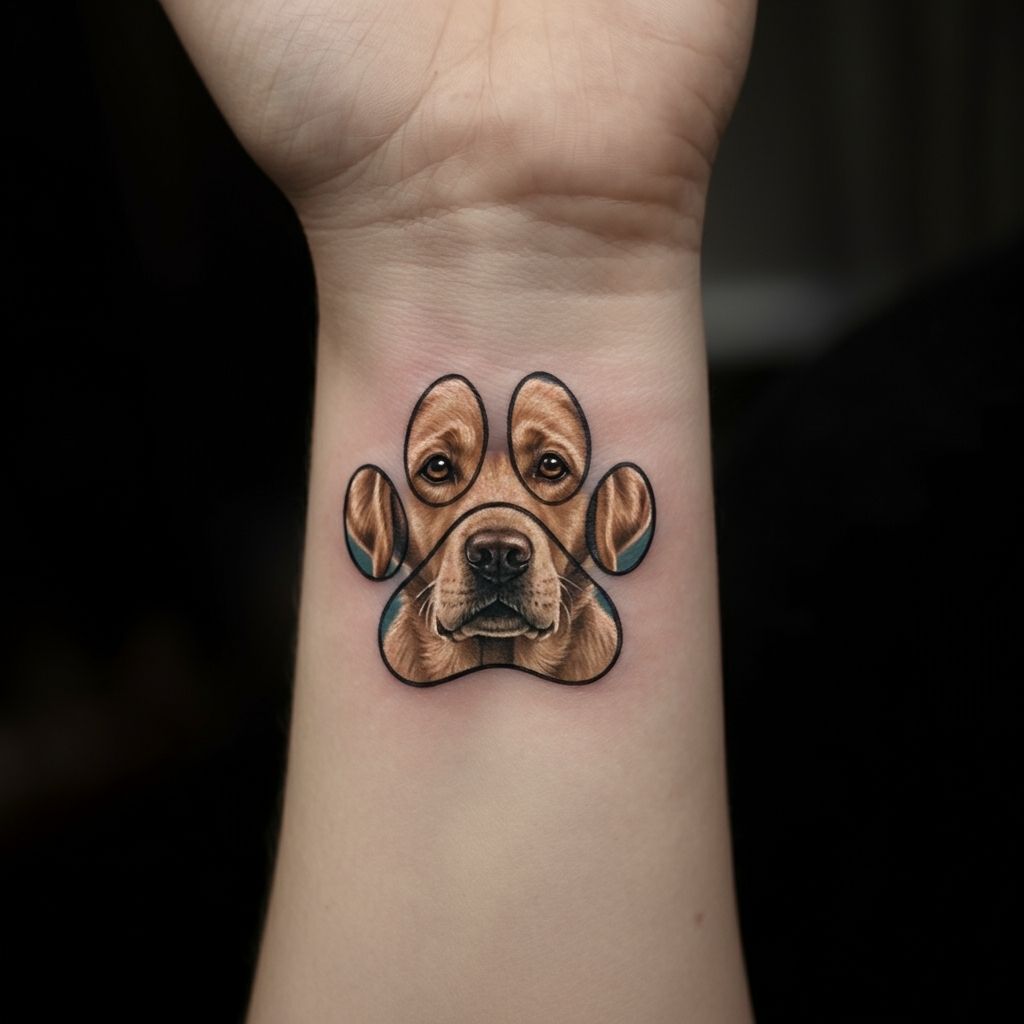 Paw Print with Labrador Face Inside Tattoo