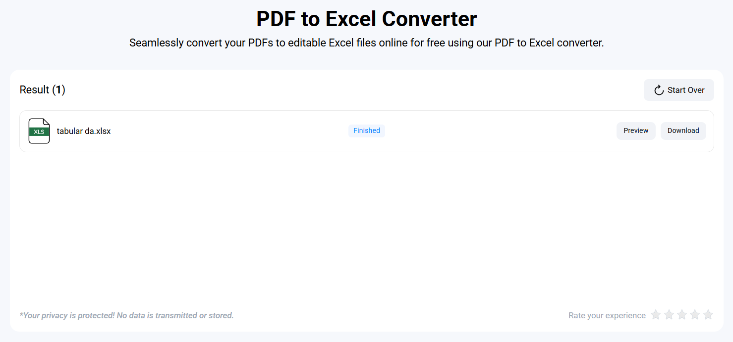 Pdf to excel: result