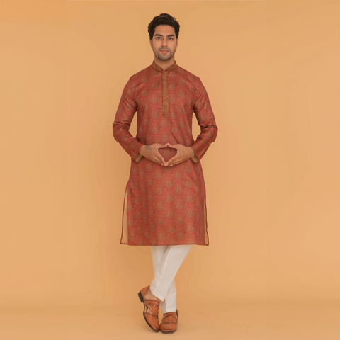 Maroon Red Printed Kurta Pajama