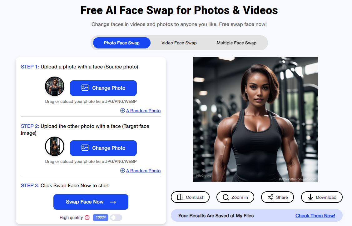 MioCreate Free AI Face Swap: Swap Face in a Muscle Woman Body