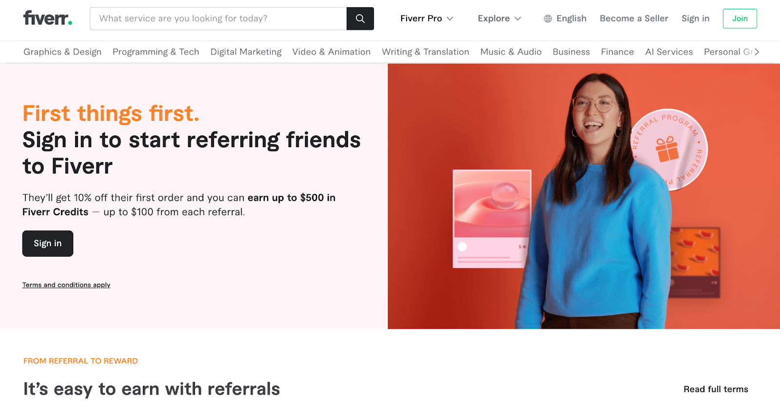 Fiverr referral page