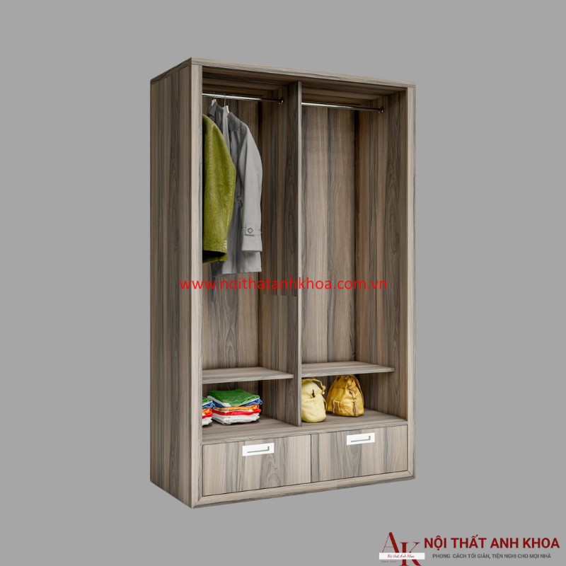 Tủ Quần Áo Cửa Lùa Gỗ MDF Màu Nâu Vân Gỗ Giá Rẻ